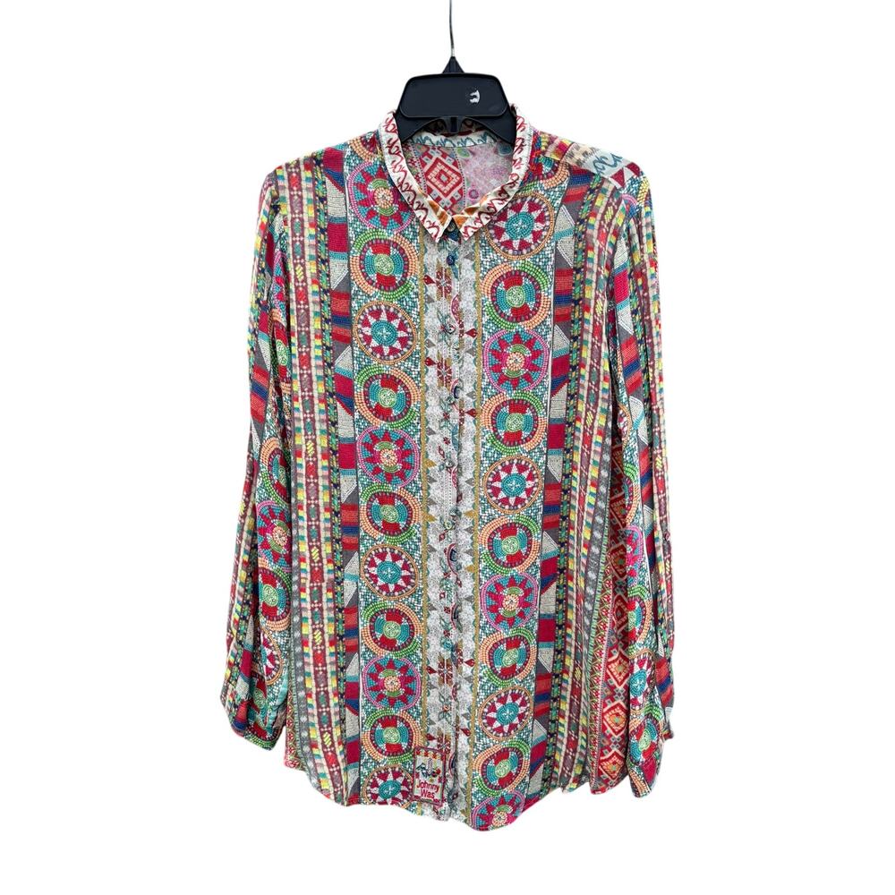 Johnny Was Mosaic Print Button Up Blouse Medium M